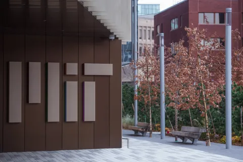 MIT Logo on the side of a building